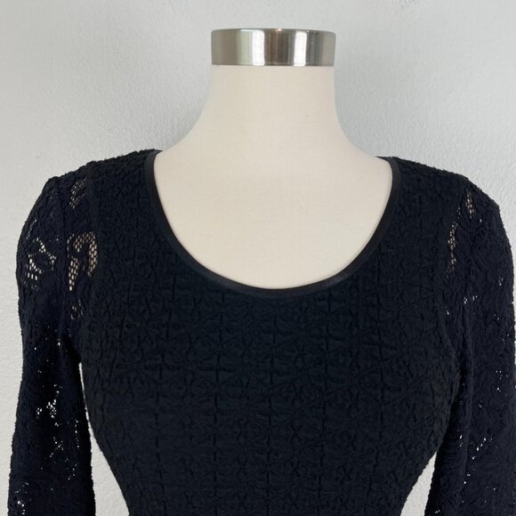 TRACY REESE Size 2 Black Side See Through Lace Bodycon Sexy Dress Long Sleeve - Picture 4 of 13
